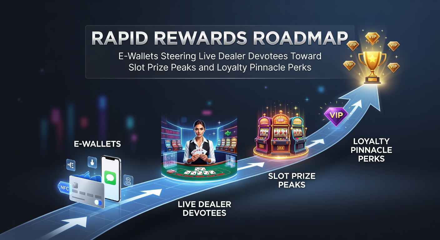 Digital roadmap graphic showing e-wallet icons leading from live dealer tables to glowing slot machine jackpots and loyalty tier ladders